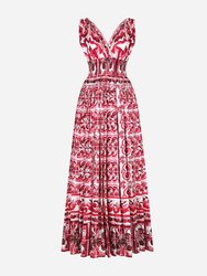 Long Majolica-Print Poplin Dress - Deep Fuchsia