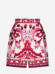 Majolica Print Poplin Shorts - Deep Fuchsia