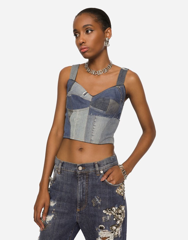 Patchwork Denim Corset Top