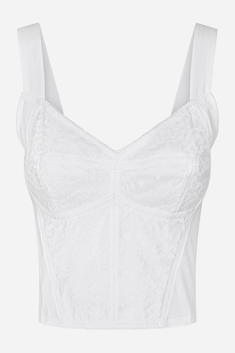 Shaper Corset Bustier Top In Lace And Jacquard - White