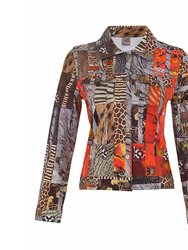 Red Black Quilt Button Front Jacket In Animal Multi - Animal Multi