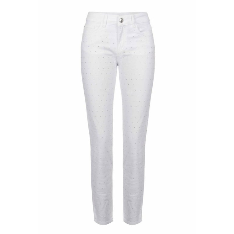 White Rhinestone Front Jeans - White