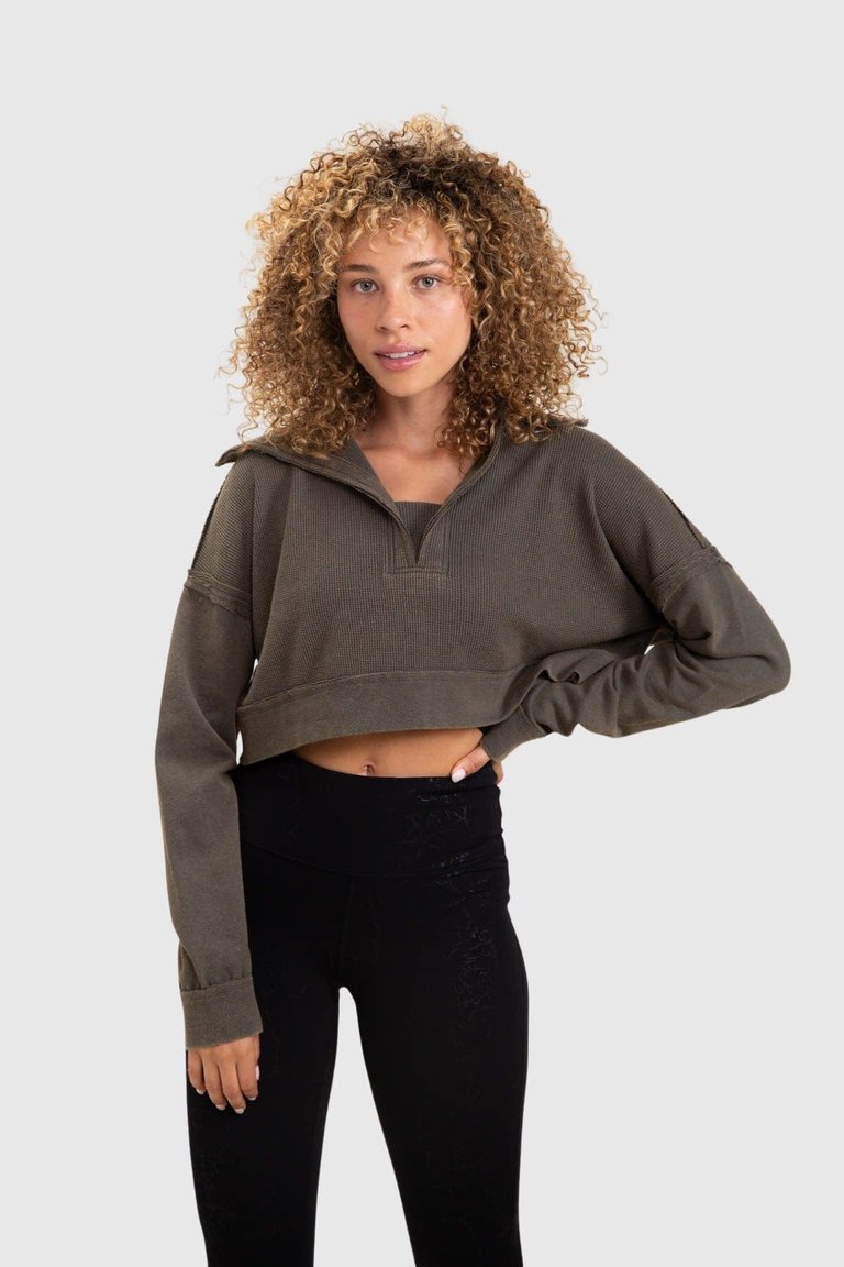 Lydia Cropped Waffle Pullover