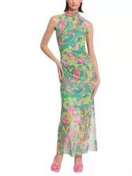 Printed Mesh-Overlay Maxi Dress - Absinthe Green