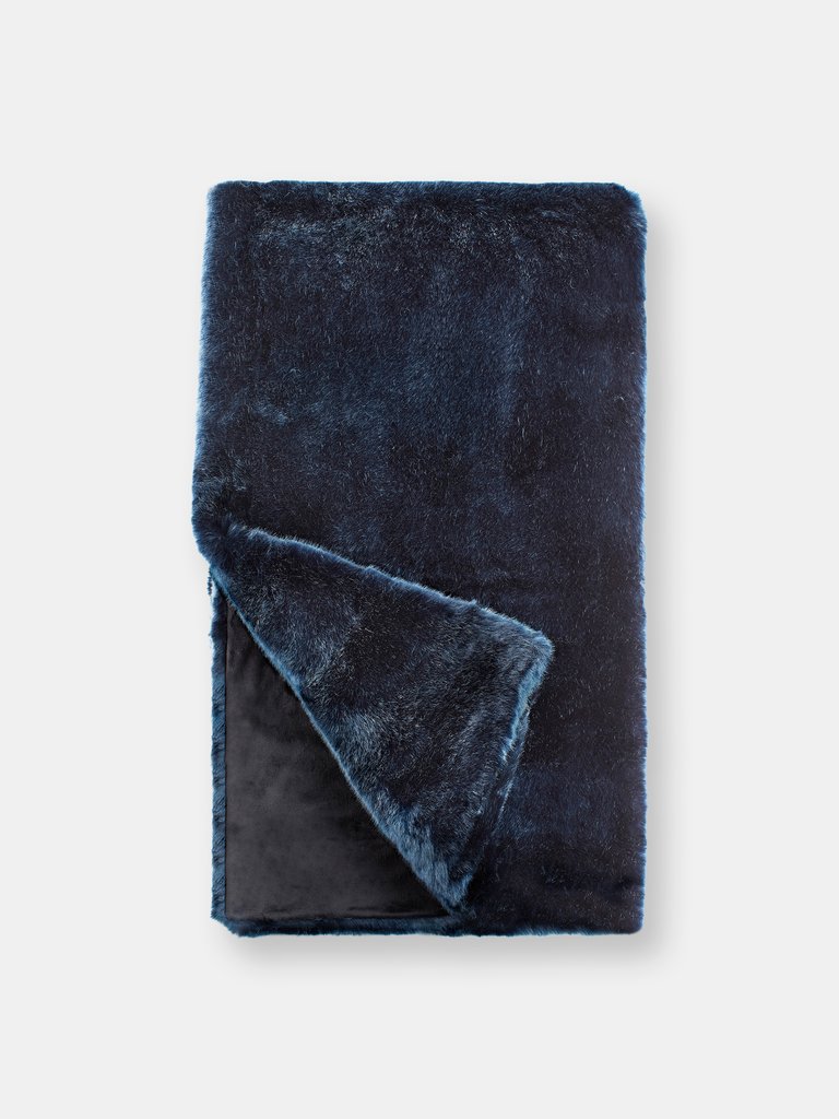 Couture Collection Champagne Mink Faux Fur Throws Blanket - Blue Mink