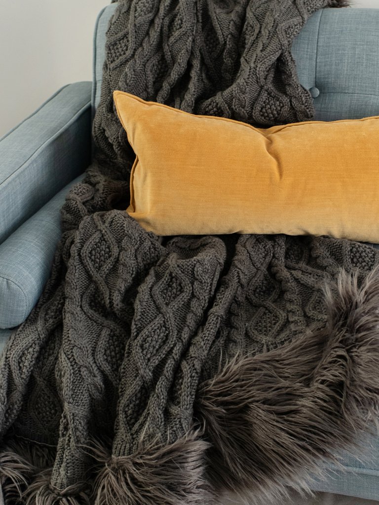 Mongolian Trim Knit Throw