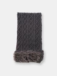 Mongolian Trim Knit Throw - Grey