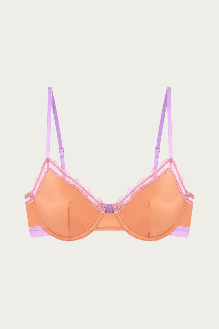 Cydney Lace Trim Underwire Bra In Apricot/Rose Pink/Lilac - Apricot/Rose Pink/Lilac