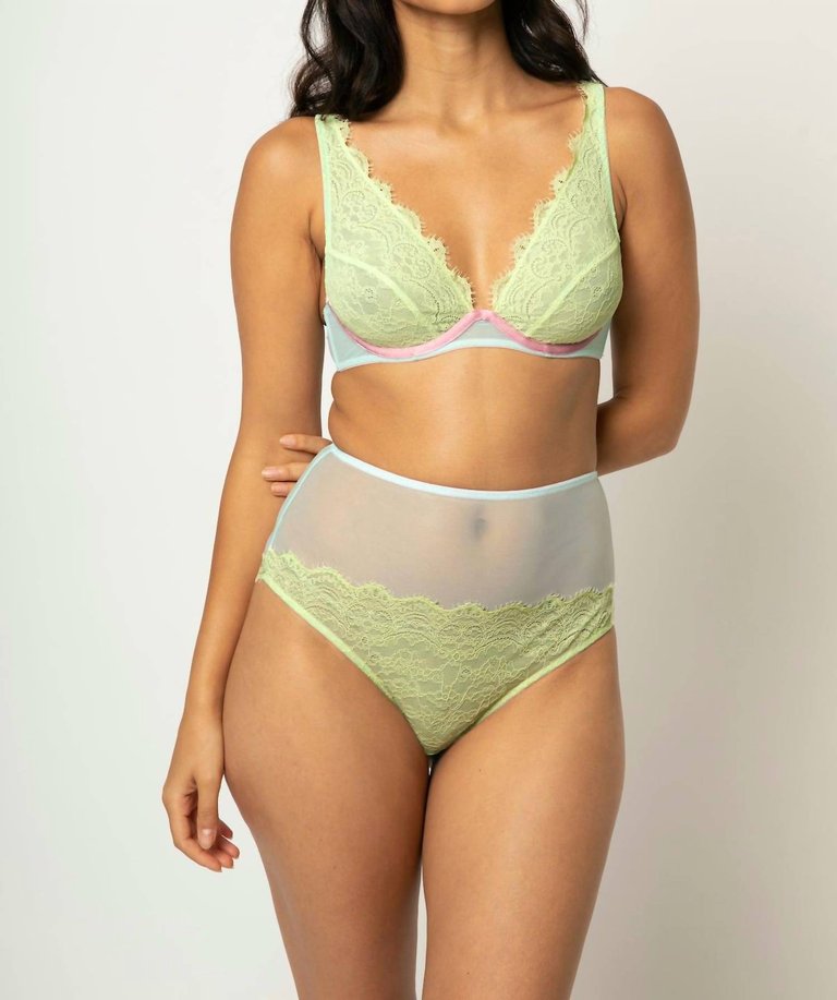 Emelie Lace High Apex Underwire Bra In Lime/sky Blue/Baby Pink - Lime/Sky Blue/Baby Pink