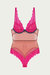 Natalie High Apex Bodysuit In Hot Pink/Dusky Teal/Tobacco - Hot Pink/Dusky Teal/tobacco