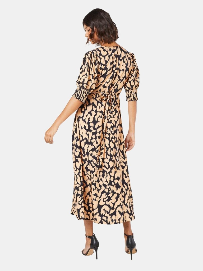 Dorothy Perkins Womens/Ladies Animal Print Shirred Cuff Midi Dress (Black/Brown)