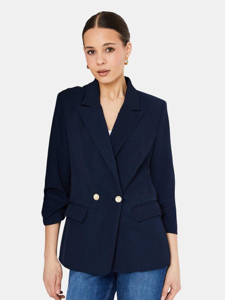 Dorothy Perkins Womens/Ladies Button Detail Ruched Blazer (Navy) - Navy