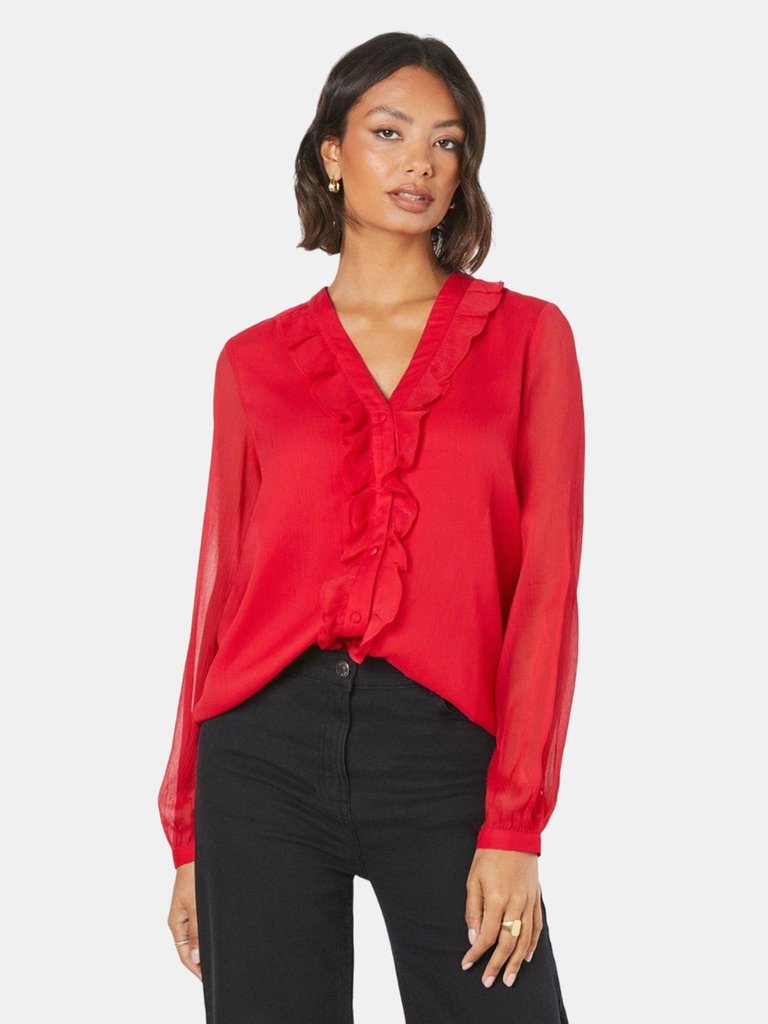 Dorothy Perkins Womens/Ladies Chiffon Ruffles Long-Sleeved Blouse (Berry) - Berry