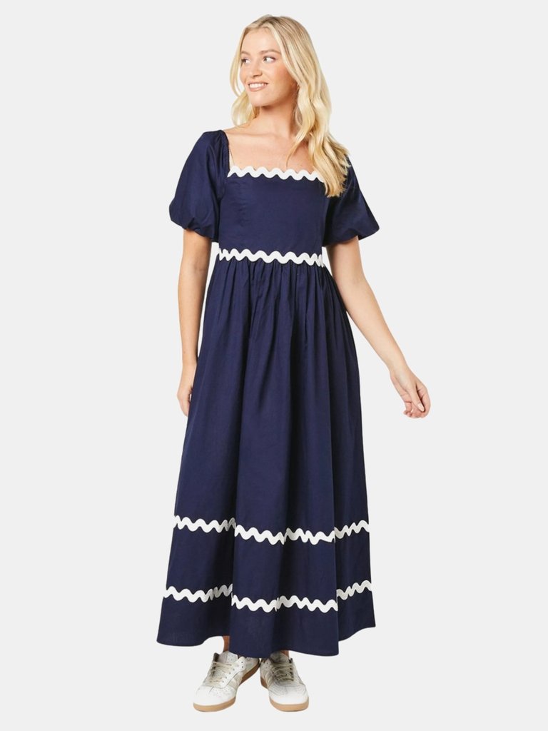 Dorothy Perkins Womens/Ladies Contrast Trim Puff Sleeve Midi Dress (Navy) - Navy