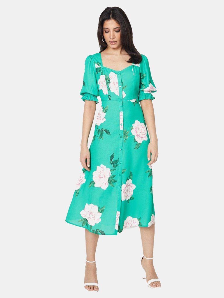 Dorothy Perkins Womens/Ladies Floral Button Through Midi Dress (Green) - Green