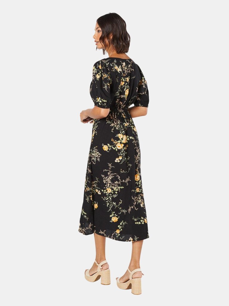 Dorothy Perkins Womens/Ladies Floral Double Tie Front Midi Dress (Black)