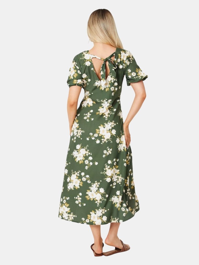 Dorothy Perkins Womens/Ladies Floral Puff Sleeve Midi Dress (Khaki Green)