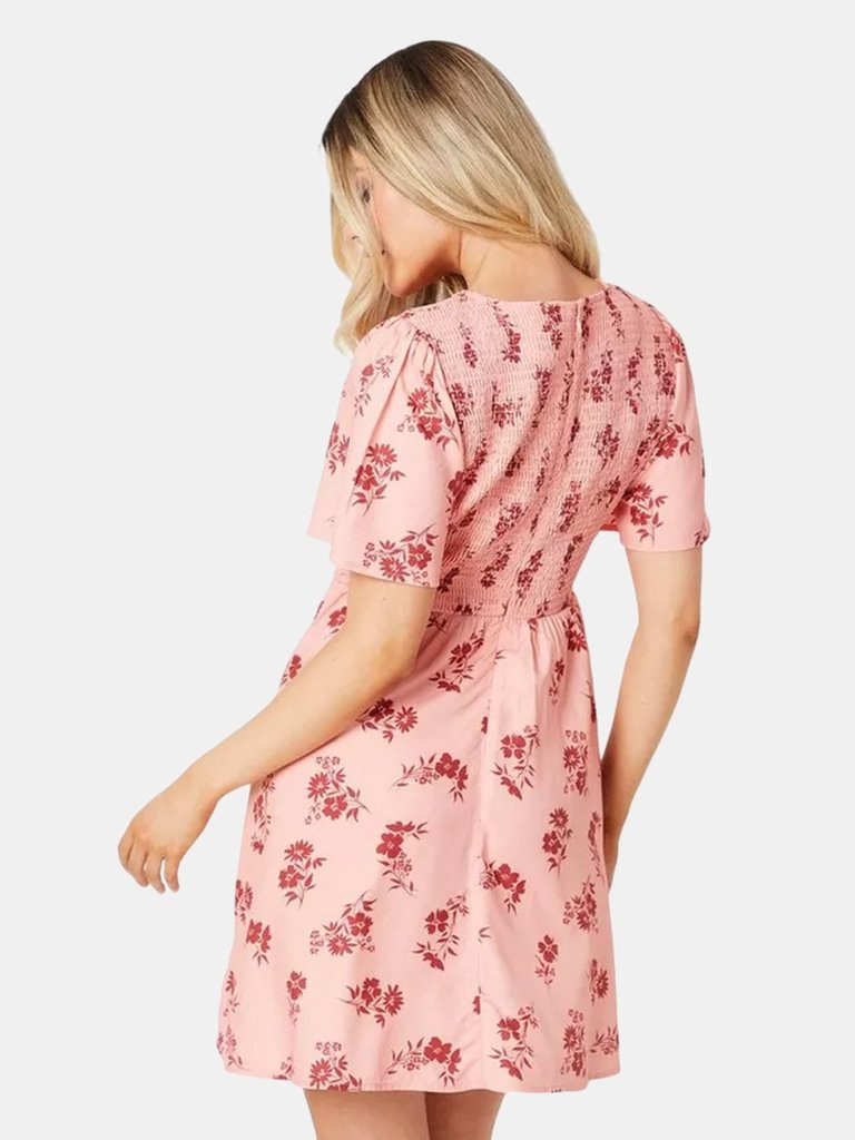 Dorothy Perkins Womens/Ladies Floral Shirred Flutter Mini Dress (Pink)