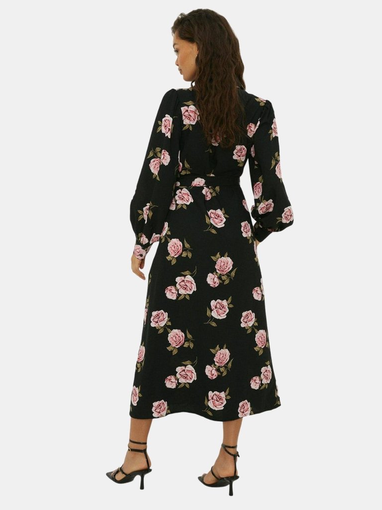 Dorothy Perkins Womens/Ladies Floral Waist Tie Petite Midi Shirt Dress (Black)