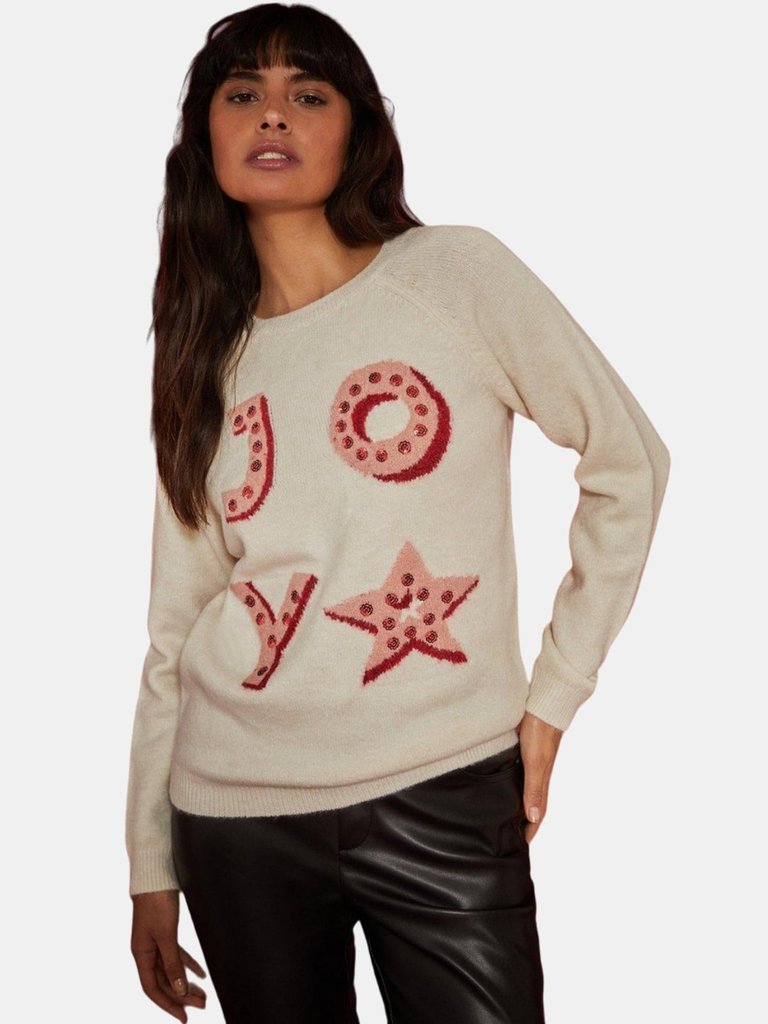 Dorothy Perkins Womens/Ladies Joy Glitter Christmas Sweater (Ivory) - Ivory