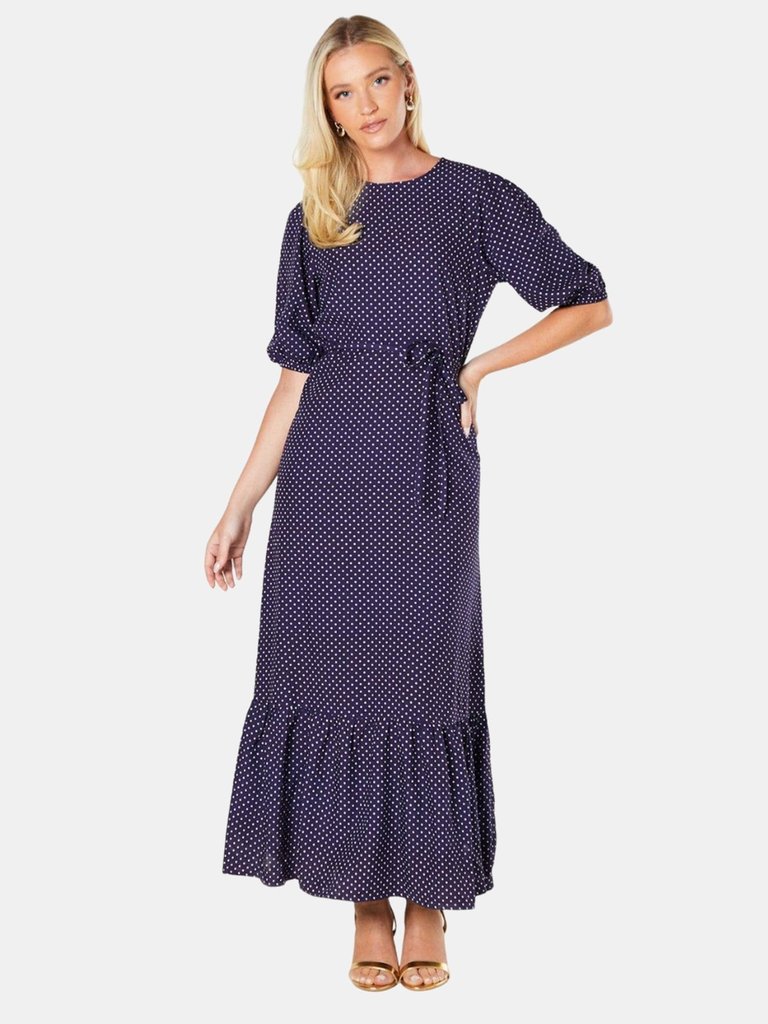 Dorothy Perkins Womens/Ladies Polka Dot Tiered Hem Midi Dress (Navy) - Navy