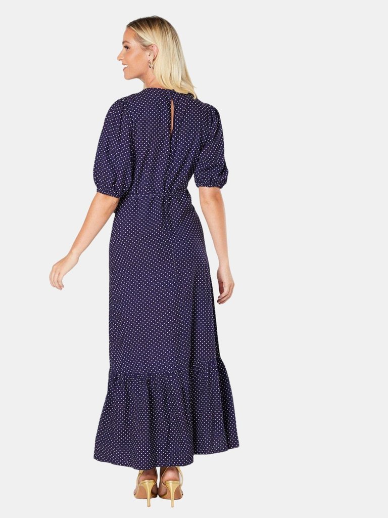 Dorothy Perkins Womens/Ladies Polka Dot Tiered Hem Midi Dress (Navy)