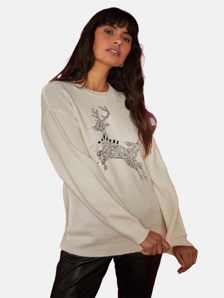 Dorothy Perkins Womens/Ladies Reindeer Christmas Sweater (Ivory) - Ivory