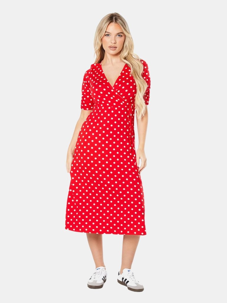 Dorothy Perkins Womens/Ladies Spotted Wrap Petite Midi Dress (Red) - Red