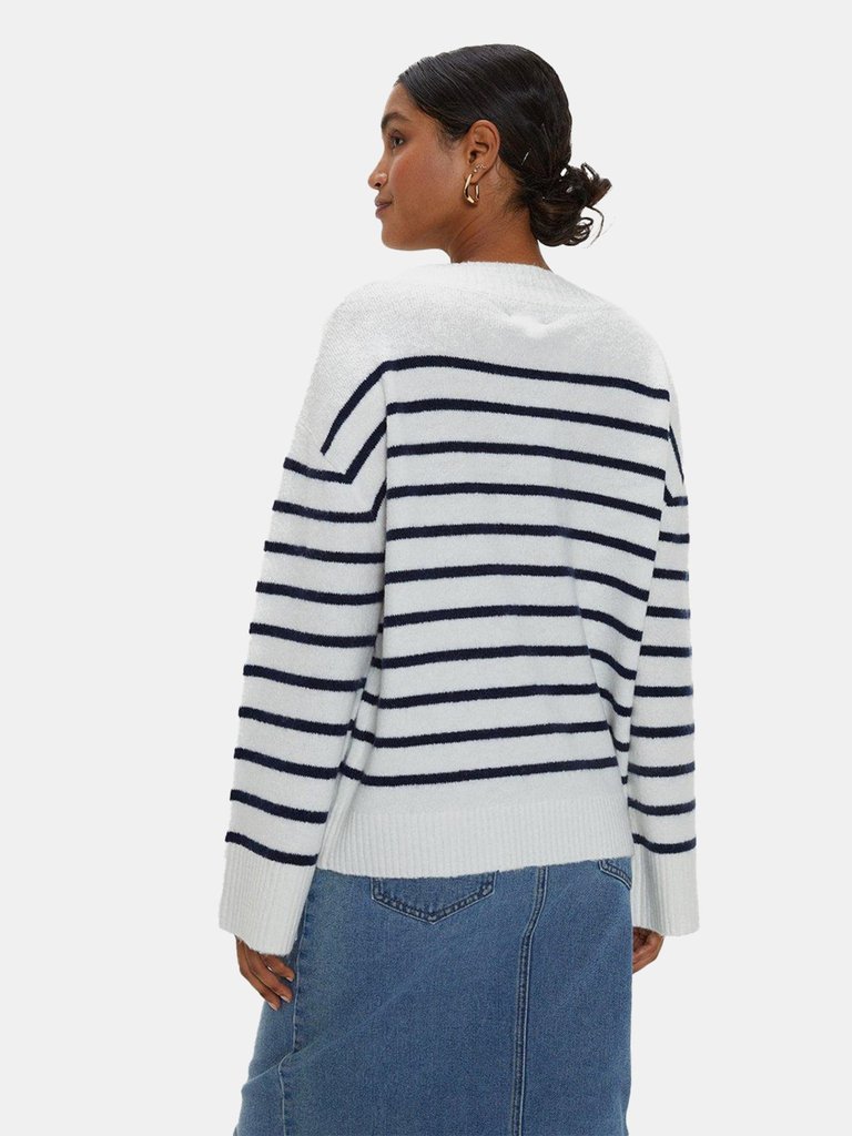 Dorothy Perkins Womens/Ladies Stripe Knitted V Neck Sweater (White)