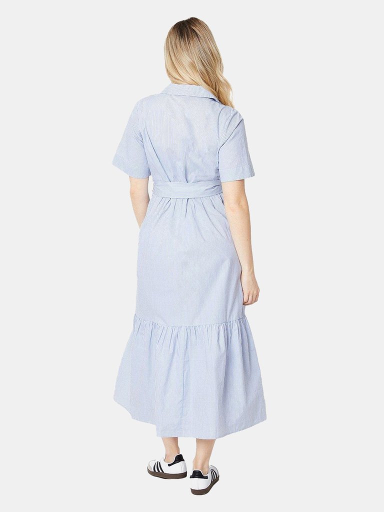 Dorothy Perkins Womens/Ladies Striped Waist Tie Midi Shirt Dress (Blue)