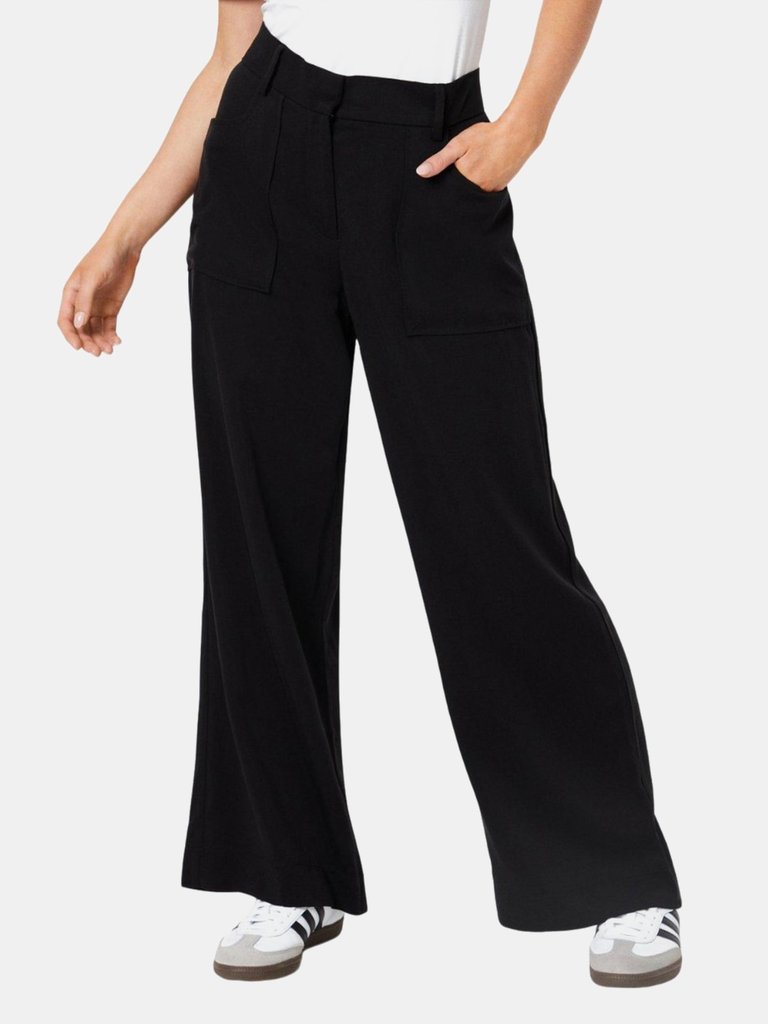 Dorothy Perkins Womens/Ladies Topstitched Petite Wide Leg Pants (Black) - Black