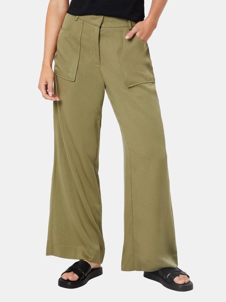 Dorothy Perkins Womens/Ladies Topstitched Petite Wide Leg Pants (Khaki Green) - Khaki Green