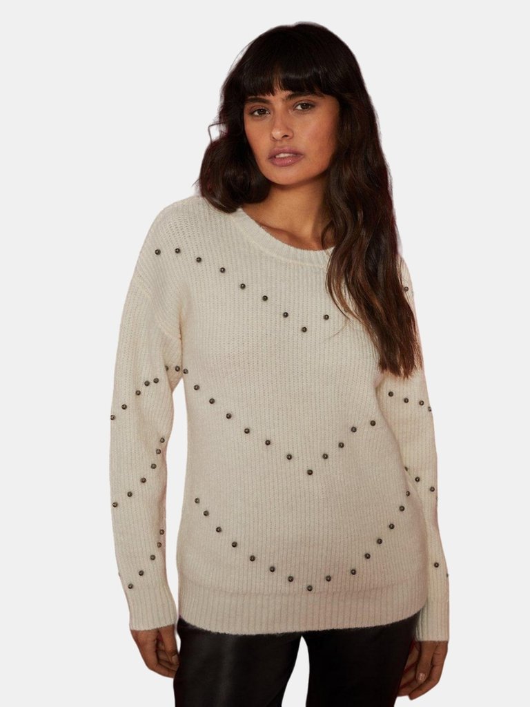 Dorothy Perkins Womens/Ladies Zig Zag Embellished Sweater (Ivory) - Ivory