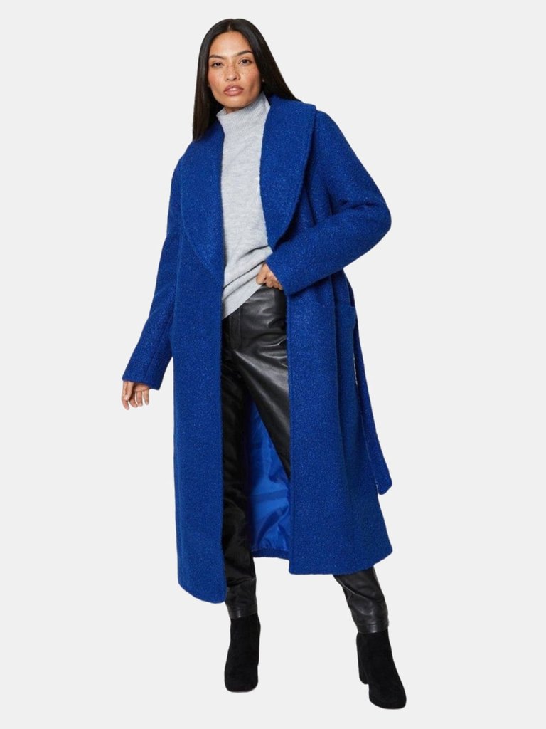 Womens/Ladies Bouclé Wrap Longline Coat - Cobalt