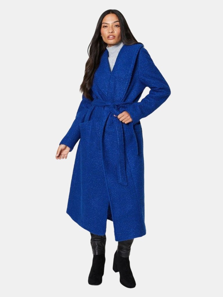 Womens/Ladies Bouclé Wrap Longline Coat - Cobalt - Cobalt