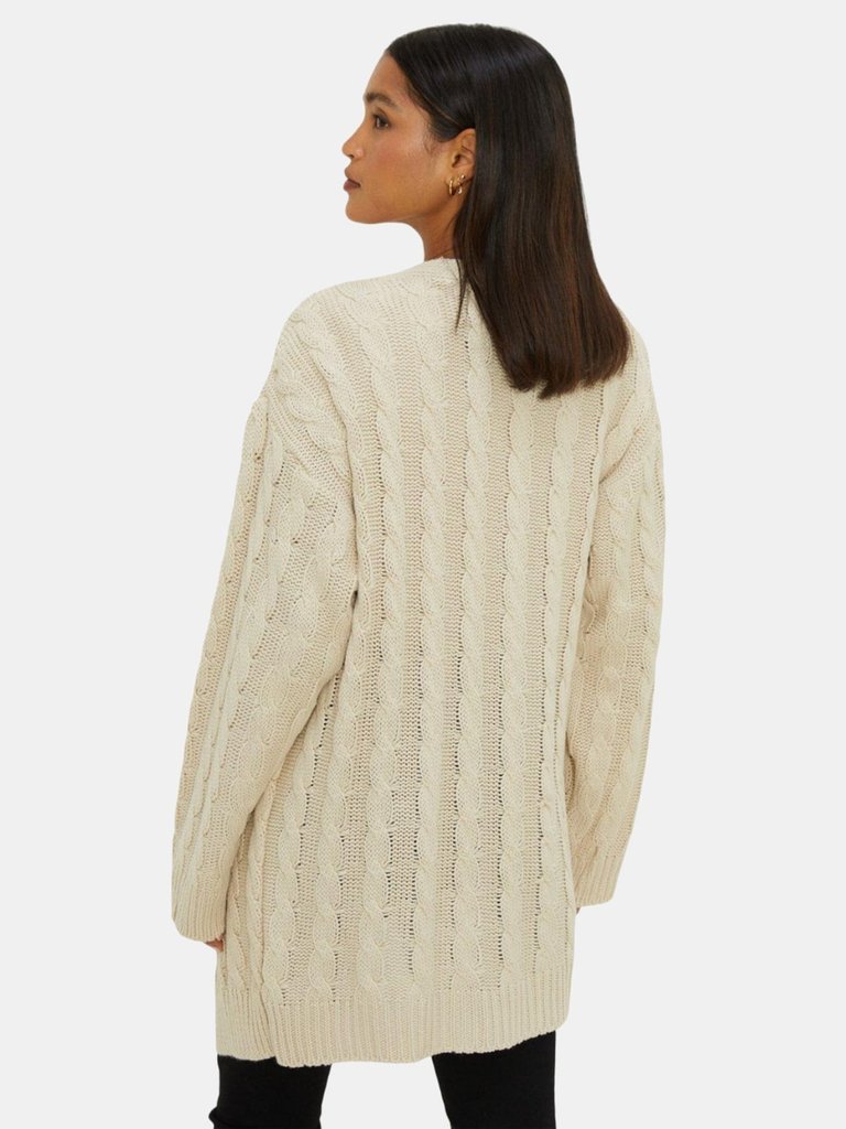 Womens/Ladies Cable Chunky Knit Longline Cardigan - Cream