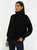 Womens/Ladies Chunky Knit Roll Neck Longline Sweater - Black - Black