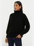 Womens/Ladies Chunky Knit Roll Neck Longline Sweater - Black - Black