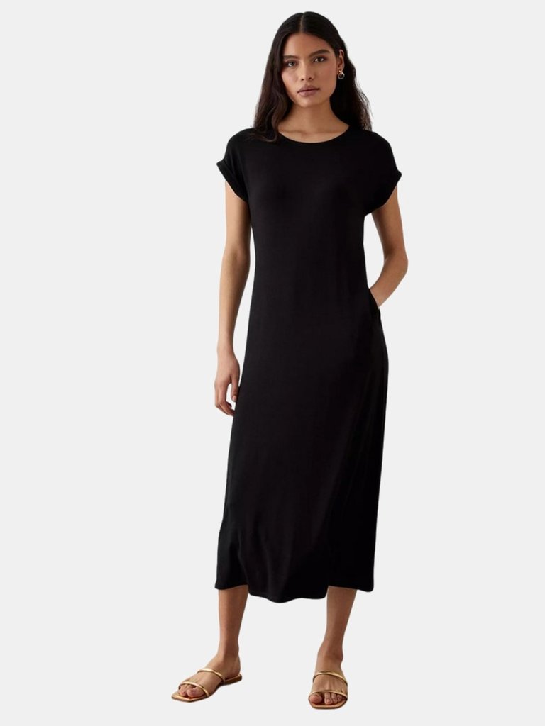 Womens/Ladies Column Pocket Midi Dress - Black