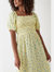 Womens/Ladies Ditsy Print Shirred Midi Dress - Yellow