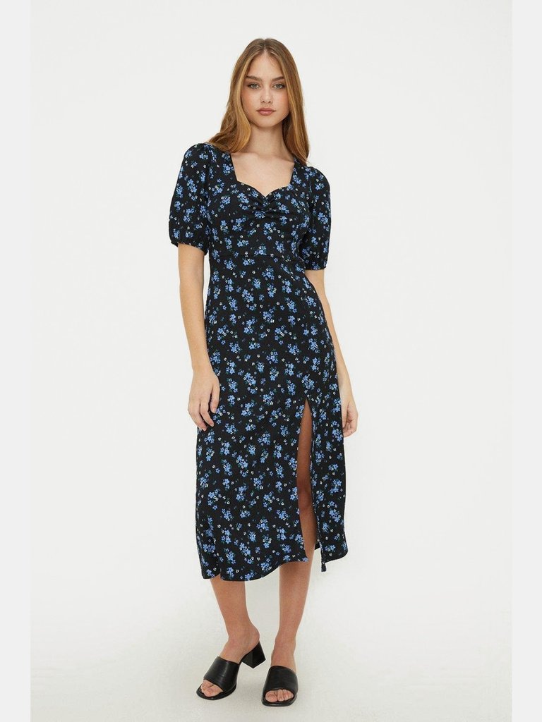 Womens/Ladies Ditsy Print Sweetheart Midi Dress - Blue - Blue