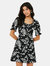 Womens/Ladies Ditsy Print Tie Back Petite Mini Dress - Black/White