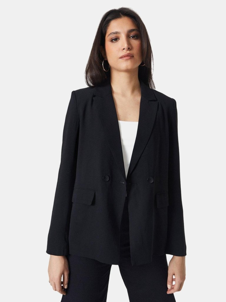 Womens/Ladies Double-Breasted Blazer - Black