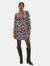 Womens/Ladies Floral V Neck Long-Sleeved Mini Dress - Multicolored