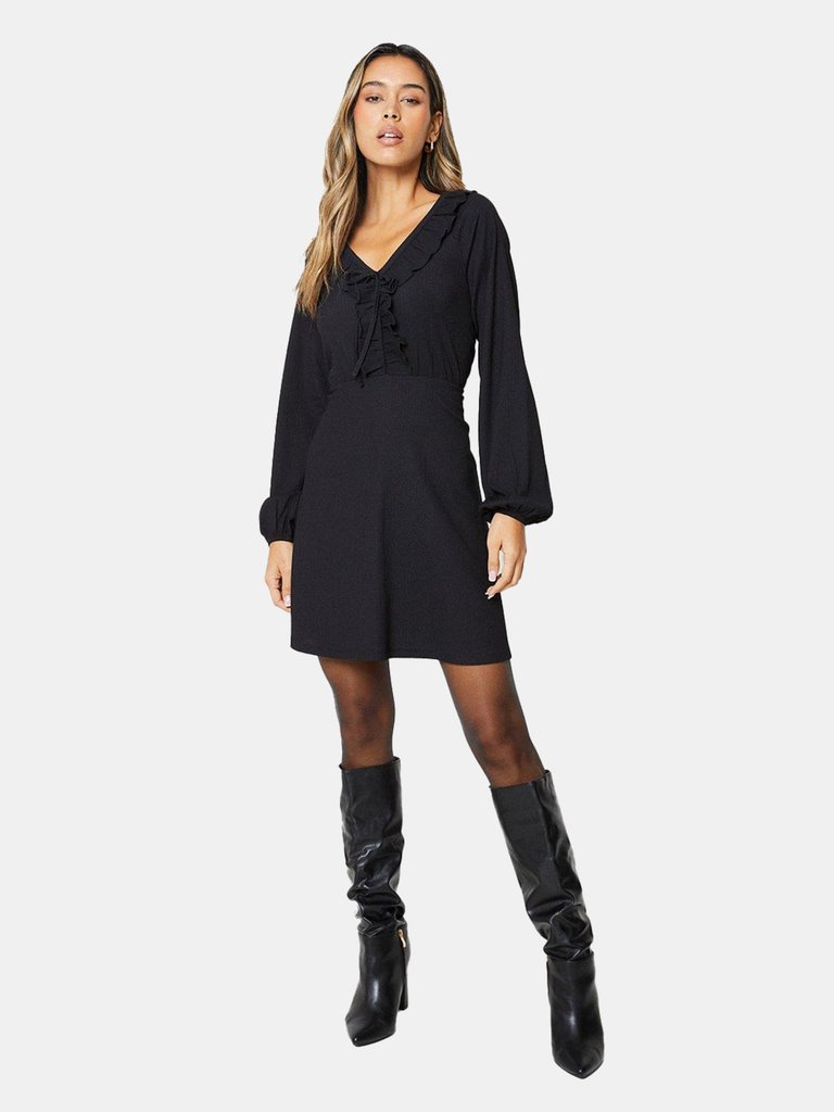 Womens/Ladies Frill Neck Mini Dress