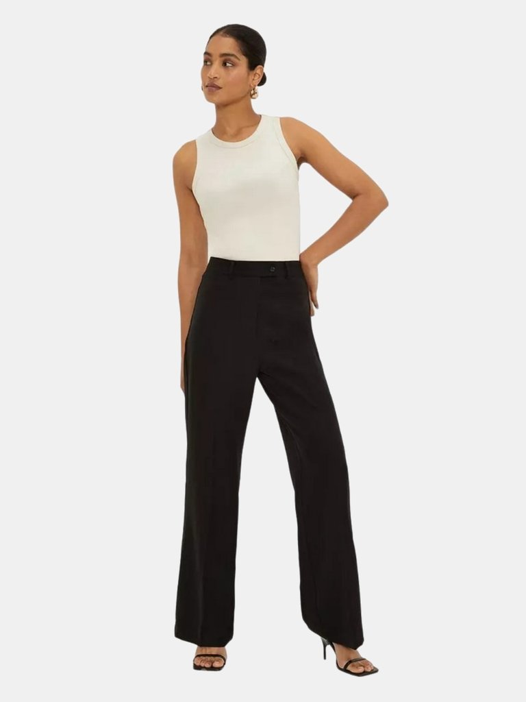 Womens/Ladies High Waist Wide Leg Pants - Black