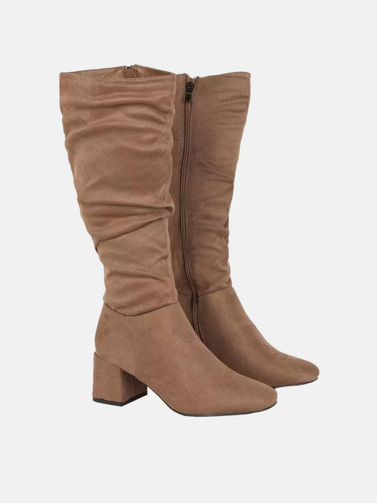 Womens/Ladies Kaya Ruched Knee-High Boots - Taupe