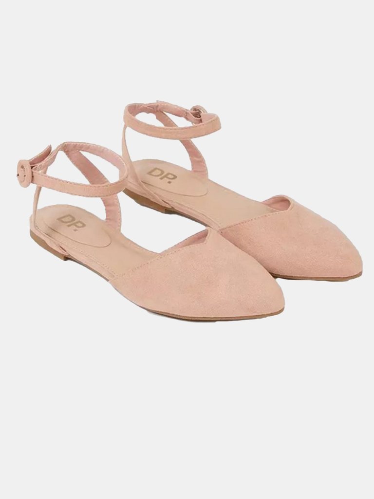 Womens/Ladies Poppy Open Back Ballerina Flats - Blush