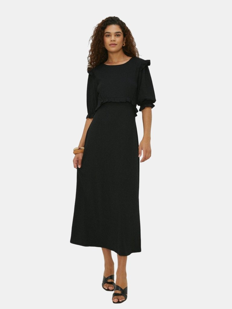 Womens/Ladies Ruffled Tall Midi Dress - Black