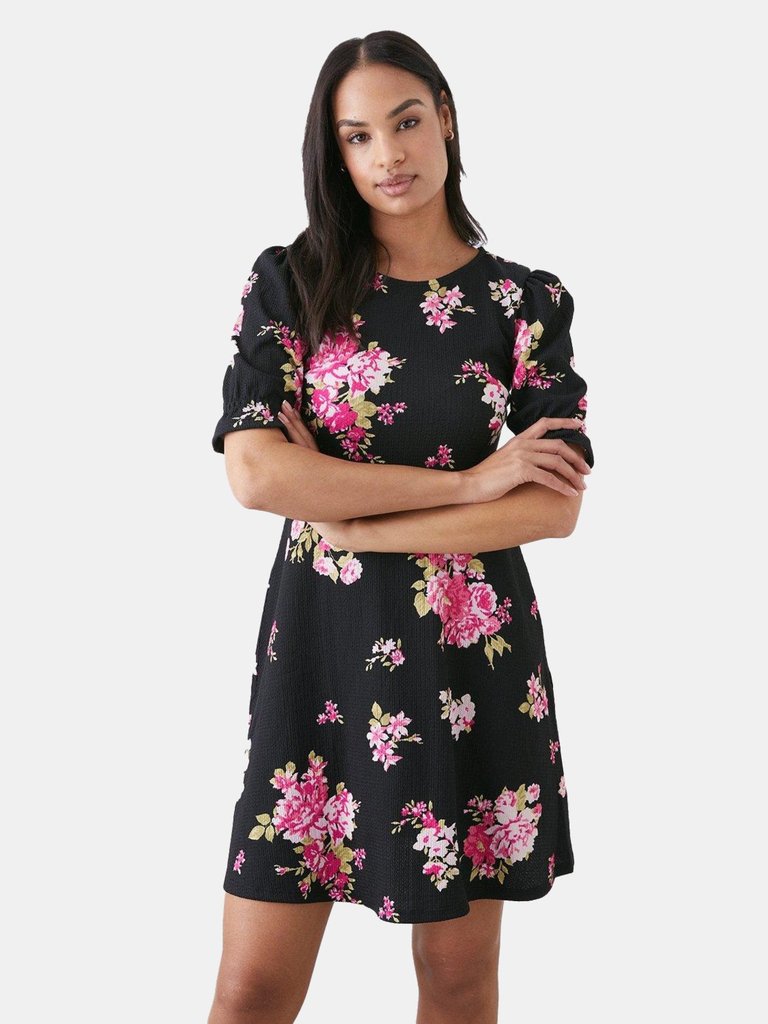 Womens/Ladies Spaced Floral Mini Dress - Black